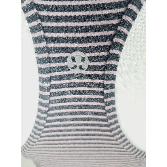 Lululemon Cool Racerback Tank Top Size 4/6 Grey Pink Striped Yoga Pilates Fitted - Picture 5 of 6
